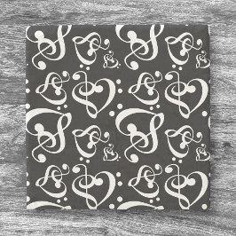 Posavasos De Piedra Treble Bass Clef Heart Music Notes Pattern