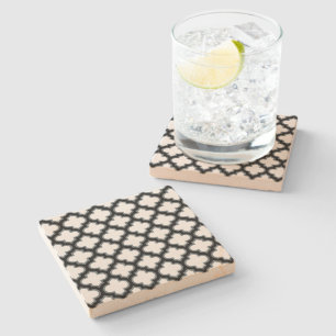 Posavasos De Piedra Trébol blanco y negro, Entramado, Quatrefoil