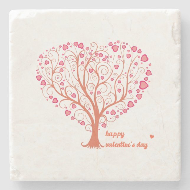 Posavasos De Piedra Tree Heart Happy Valentine Day (Anverso)