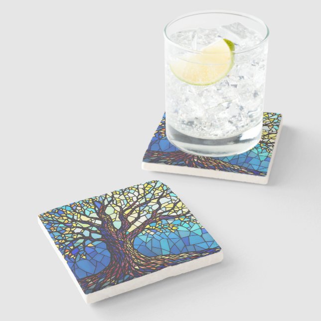 Posavasos De Piedra Tree of Life Shattered Glass Mosaic (Lateral)
