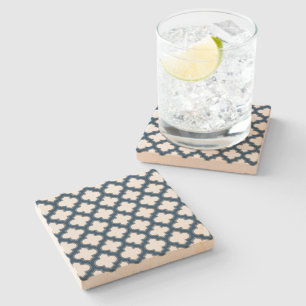 Posavasos De Piedra Trellis azul blanco y naval, Entramado, Quatrefoil