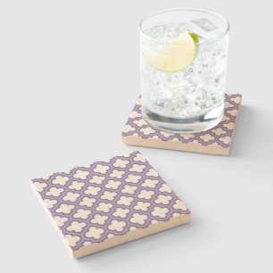Posavasos De Piedra Trellis blanca y púrpura, Entramado, Quatrefoil
