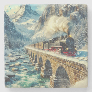 Posavasos De Piedra Tren de máquina de vapor generado por IA