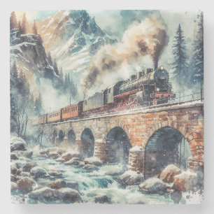 Posavasos De Piedra Tren de motor de vapor generado por IA