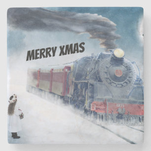 Posavasos De Piedra Tren navideño de invierno con Chica
