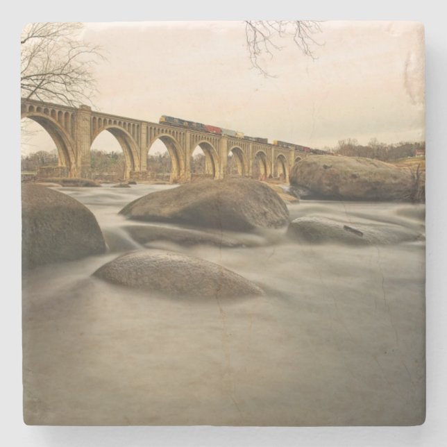 Posavasos De Piedra Tren sobre James River (Anverso)