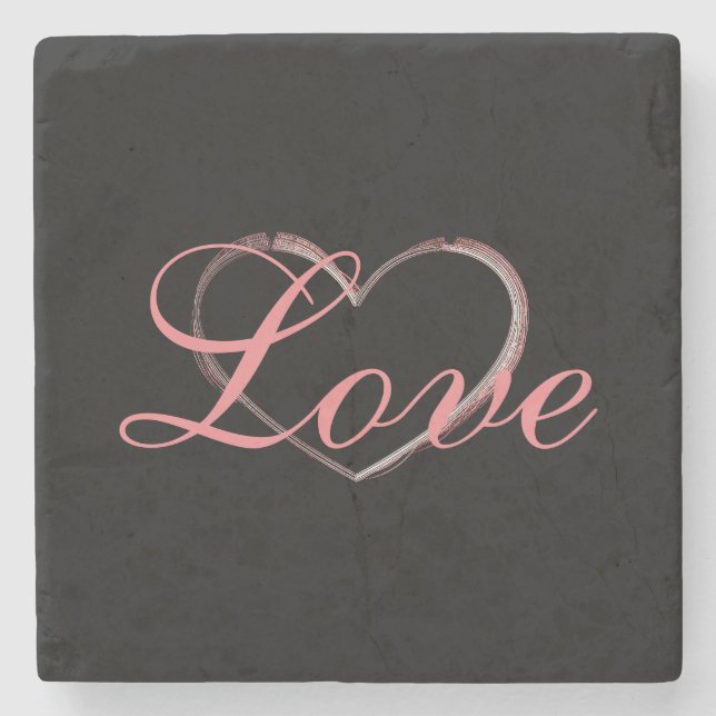 Posavasos De Piedra Trendy Heart Grey Calligraphy Love Boda (Anverso)