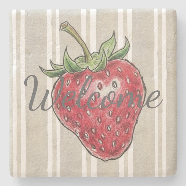 Posavasos De Piedra Trendy modern look dusty grey stripes strawberry (Anverso)
