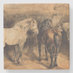 Posavasos De Piedra Tres caballos en su establo