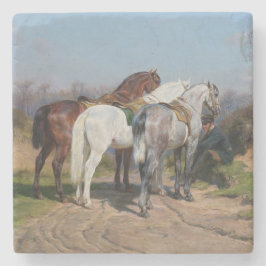 Posavasos De Piedra Tres caballos sementales (por Rosa Bonheur)