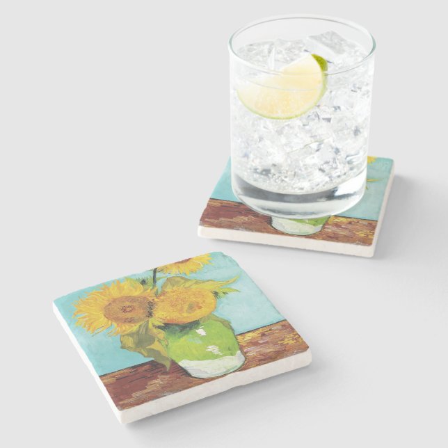 Posavasos De Piedra Tres girasoles | Vincent van Gogh (Lateral)