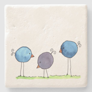 Posavasos De Piedra Tres pájaros acuarela caprichosos