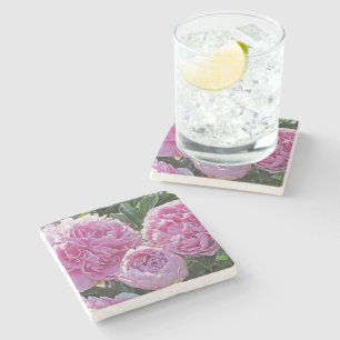 POSAVASOS DE PIEDRA "TRES PEONÍAS ROSAS"