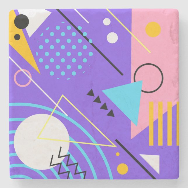 Posavasos De Piedra Triángulos, círculos y líneas abstractos coloridos (Anverso)