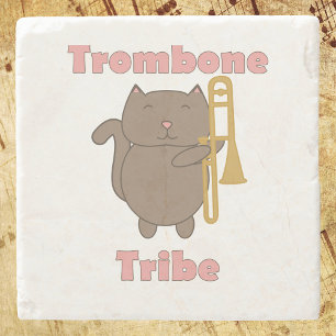 Posavasos De Piedra Tribu de Trombón Gatito Kawaii Letras Rosadas