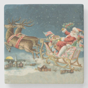 Posavasos De Piedra Trineo Antiguo de Navidad de Santa Claus Reno