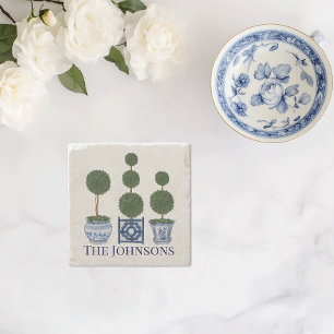 Posavasos De Piedra Trío de árboles topiarios en chinoiserie 