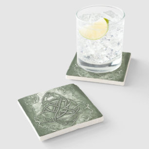 Posavasos De Piedra Triquetra Trinity Knot Sage Green Faux Metálico