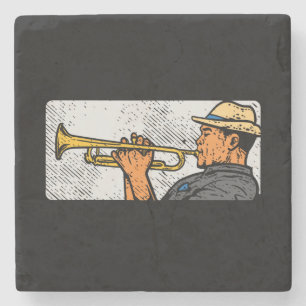 Posavasos De Piedra Trompetista Retro Trompeta Música Jazz