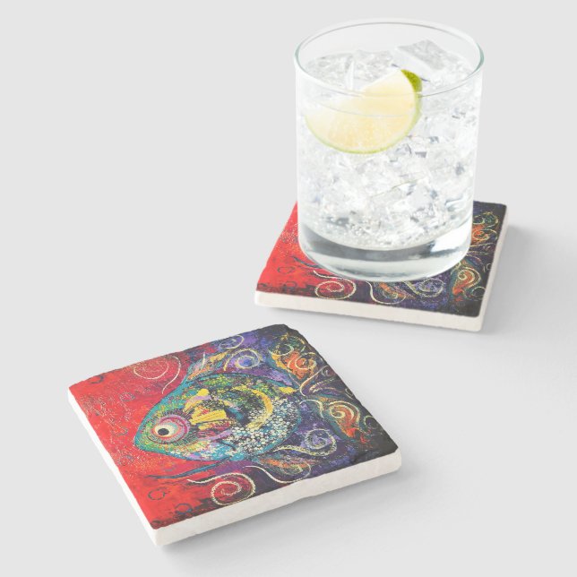 Posavasos De Piedra Tropical Fish Stone Coaster (Lateral)