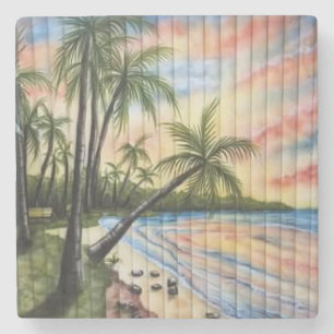 POSAVASOS DE PIEDRA TROPICAL PALM TREES BEACH BLINDS