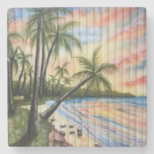 POSAVASOS DE PIEDRA TROPICAL PALM TREES BEACH BLINDS (Anverso)
