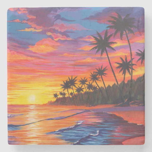 Posavasos De Piedra Tropical Sunset Stone Beverage Coaster (Anverso)
