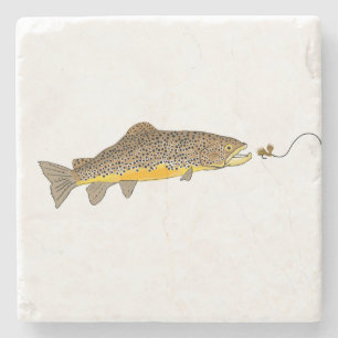 Posavasos De Piedra Trucha de Brown seca de la pesca con mosca
