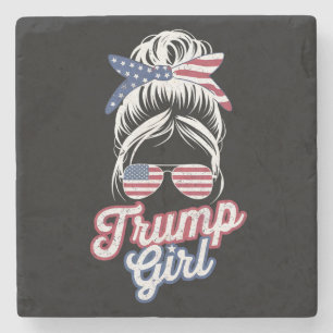 Posavasos De Piedra Trump Chica Messy Bun Vintage bandera estadouniden