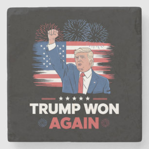 Posavasos De Piedra Trump Ganó De Nuevo Presidente 47 USA Vintage