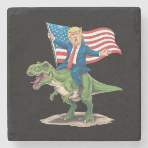 Posavasos De Piedra Trump montando dinosaurio T Rex USA bandera americ