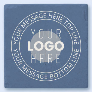 Posavasos De Piedra Tu logotipo y texto circular personalizable Azul