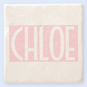 Posavasos De Piedra Tu Nombre Texto Blanco en Negrita sobre Rosa Cla