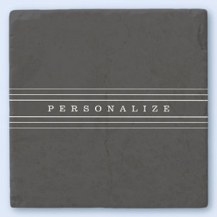 Posavasos De Piedra Tu Texto Personalizado & Rayas Modernas Negro &