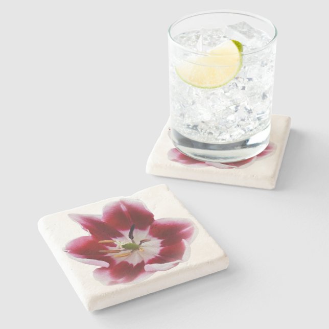 Posavasos De Piedra Tulipán rojo profundo (Lateral)