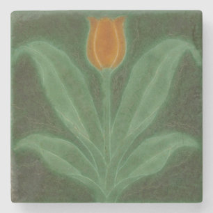 Posavasos De Piedra Tulipán verde amarillo repro mosaico Art Nouveau
