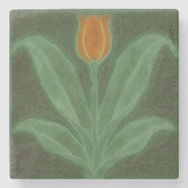 Posavasos De Piedra Tulipán verde amarillo repro mosaico Art Nouveau (Anverso)