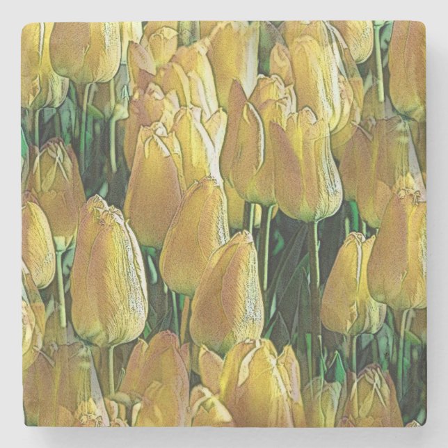 Posavasos De Piedra Tulipanes amarillos brillantes (Anverso)