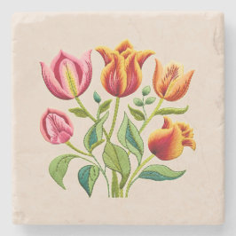 Posavasos De Piedra Tulipanes rojos con un toque de amarillo Soporte d