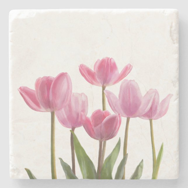 Posavasos De Piedra Tulipanes rosados (Anverso)