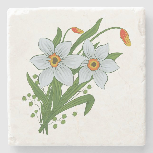 Posavasos De Piedra Tulipanes y flores de narcisos (Anverso)
