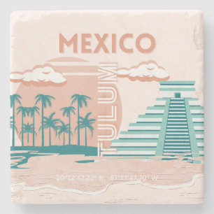 Posavasos De Piedra Tulum, México, arte de viajes, retro