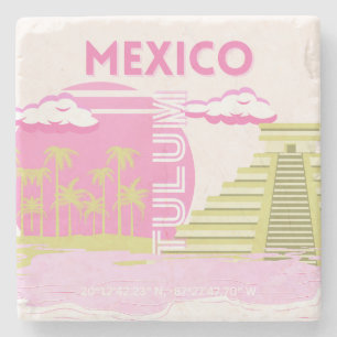 Posavasos De Piedra Tulum, México, arte de viajes, rosa