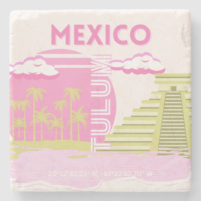 Posavasos De Piedra Tulum, México, arte de viajes, rosa (Anverso)