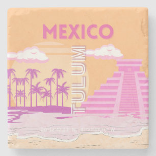 Posavasos De Piedra Tulum, Viajes, Arte Retro, Rosa, Naranja