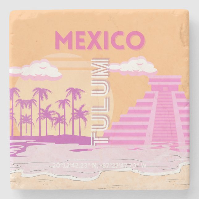 Posavasos De Piedra Tulum, Viajes, Arte Retro, Rosa, Naranja (Anverso)