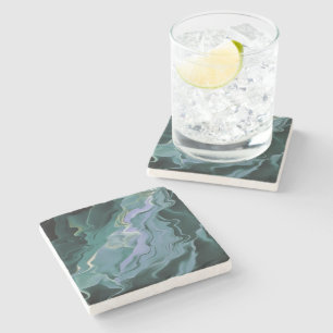 Posavasos De Piedra Turbulencia azul Pour Acrílico Resumen de arte