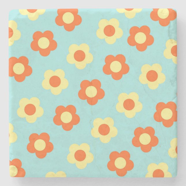 Posavasos De Piedra Turquesa Negrita Y2K Flor silvestre Vibrante Decor (Anverso)