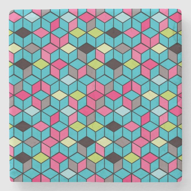 Posavasos De Piedra Turquesa y modelo rosado del cubo (Anverso)