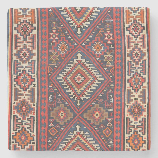 Posavasos De Piedra Turquía Kilim Aztec Red Blue Tan  (Anverso)